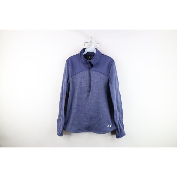 Under Armour Womens Large ColdGear Thermal Fleece Lined Half Zip Sweater Blue - Picture 1 of 14